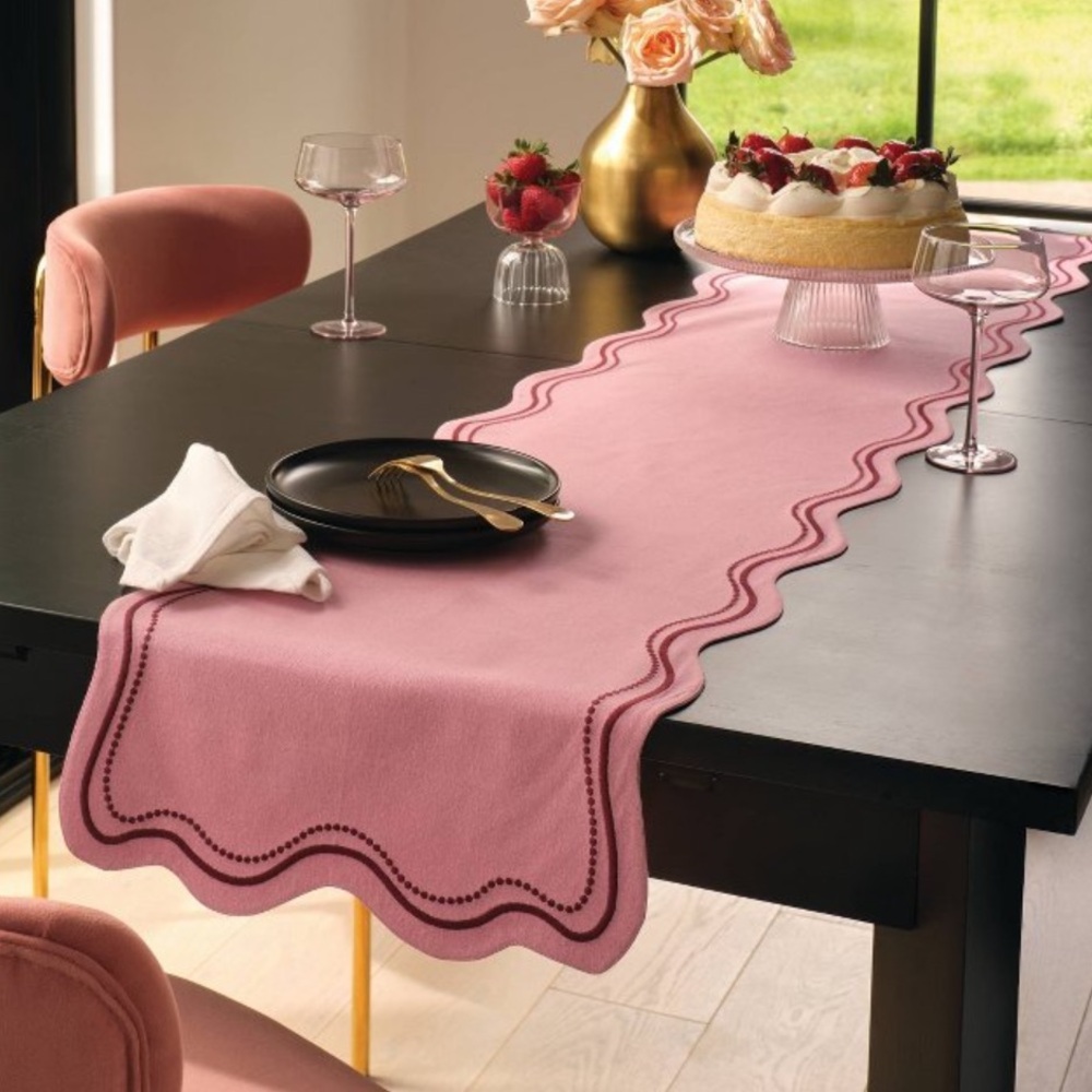 NEW Threshold Pink Embroidered Scallop Table Runner